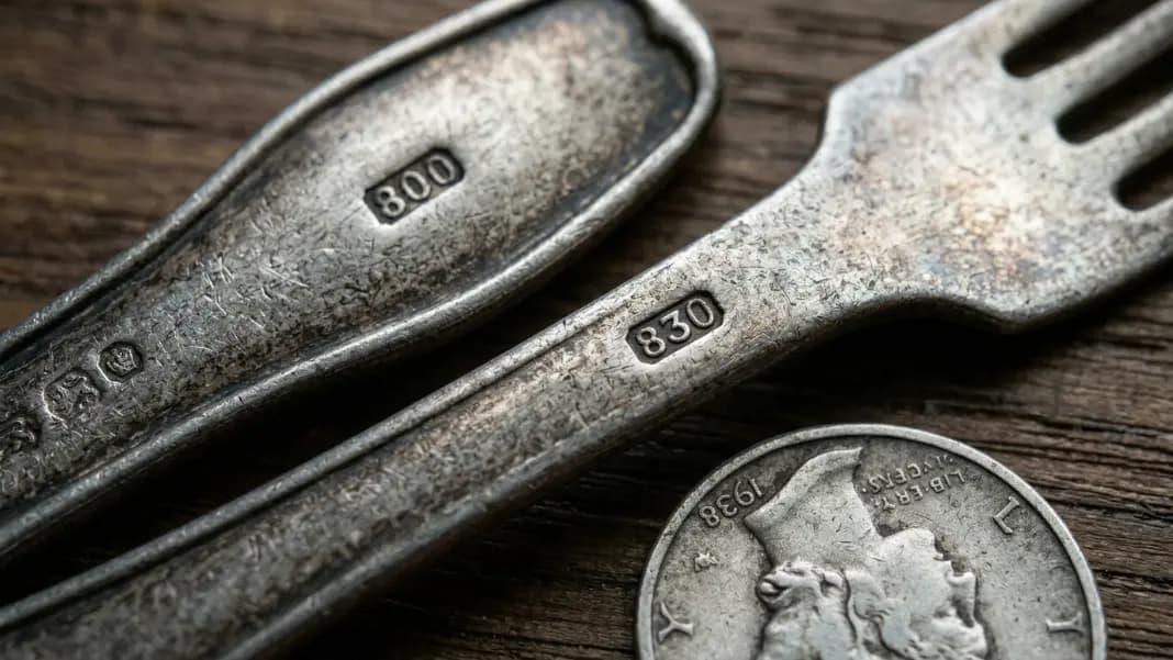 European silver hallmarks 800 and 830 stamped into antique flatware showing fineness marks